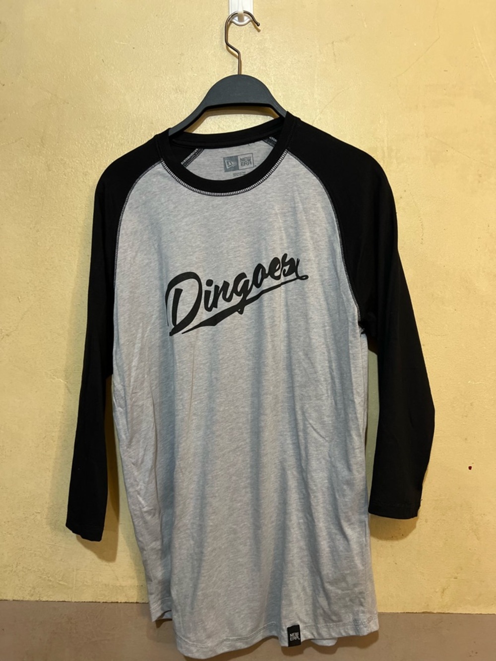 New Era Gray & Black Raglan Long Sleeve Tee